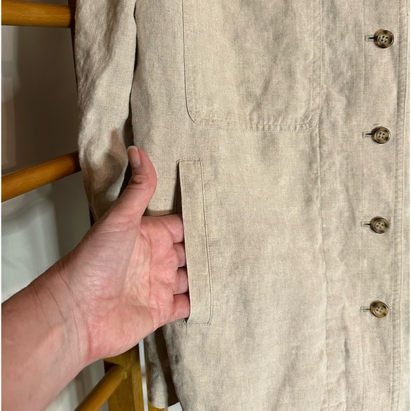 Classiques Entier Linen Shirt Jacket Long Sleeve Button Down Tan Size Small - Picture 4 of 6